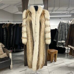 COYOTE LONG COAT W/  FOX TUXEDO & SLEEVES - WAS 5995 - NOW ONLY 1895 - SIZE M